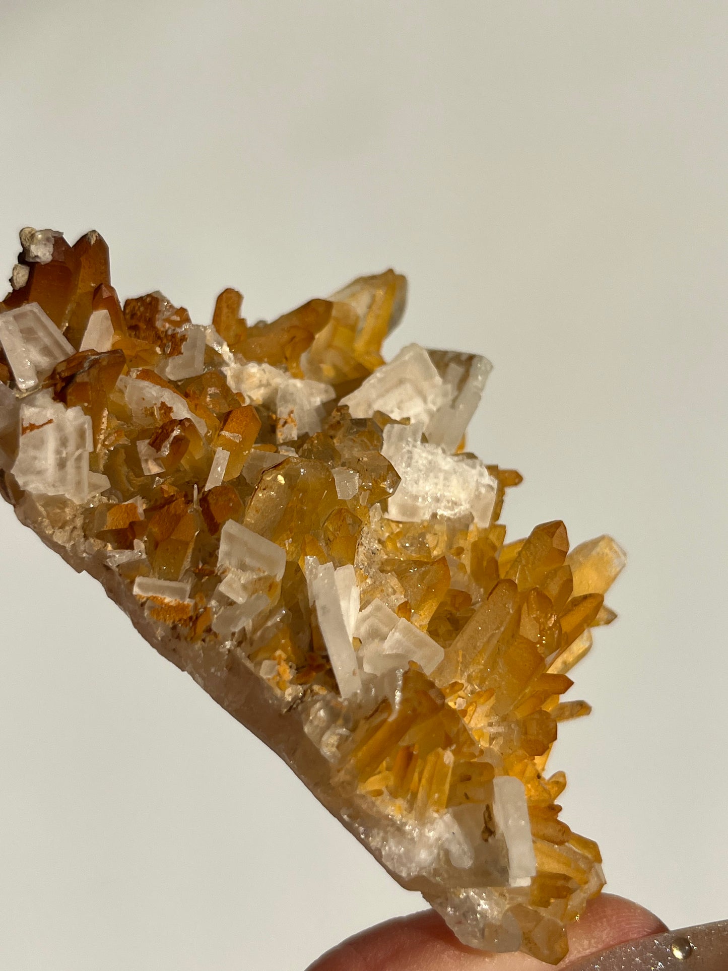 Natural Aura Coated Golden healer Quartz with Prismatic Calcite Specimen