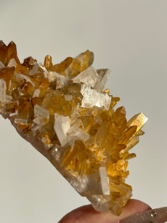 Natural Aura Coated Golden healer Quartz with Prismatic Calcite Specimen