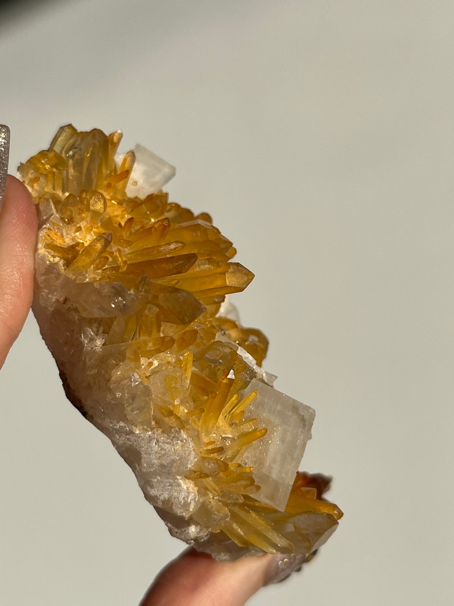 Natural Aura Coated Golden healer Quartz with Prismatic Calcite Specimen