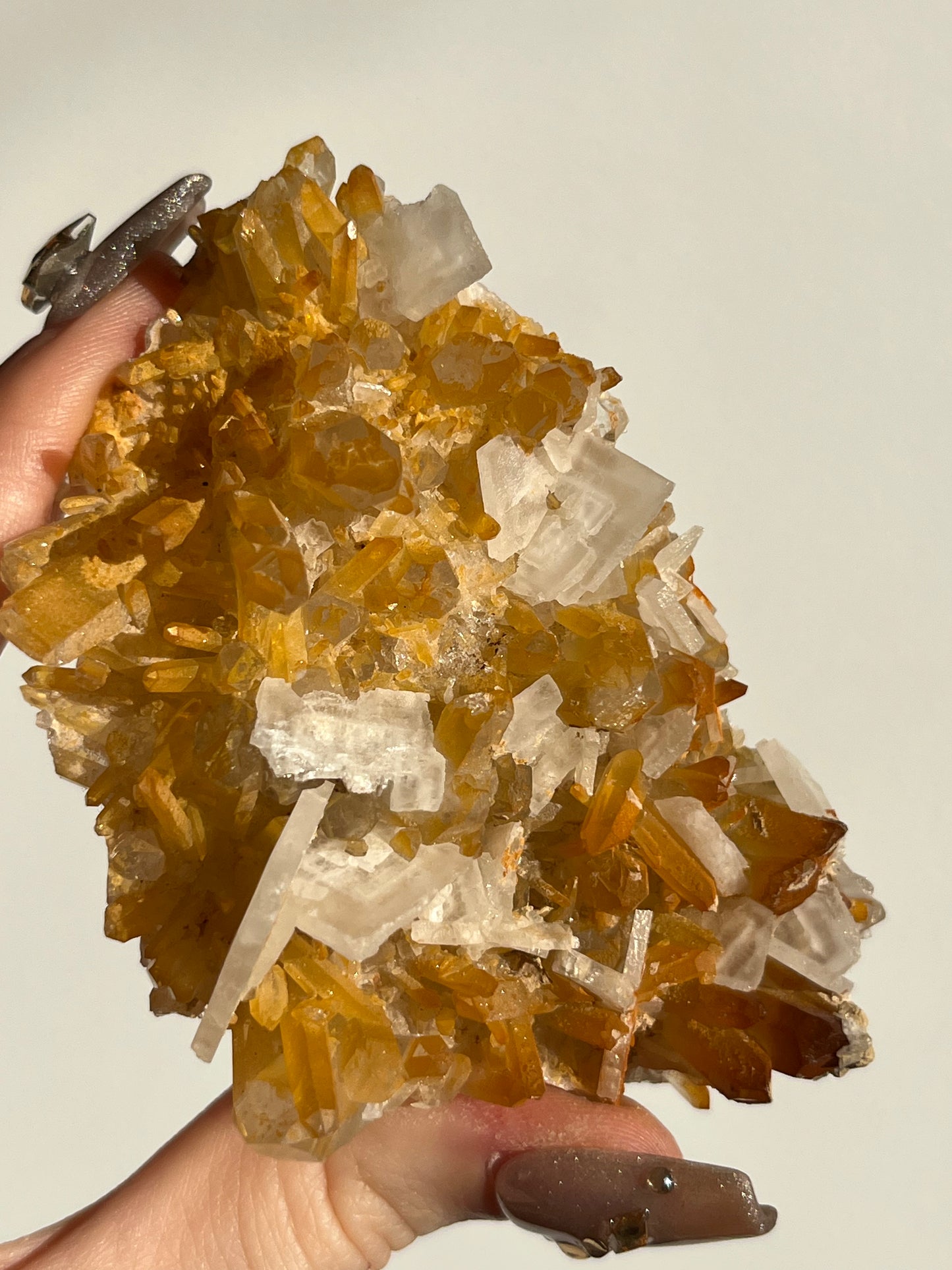 Natural Aura Coated Golden healer Quartz with Prismatic Calcite Specimen
