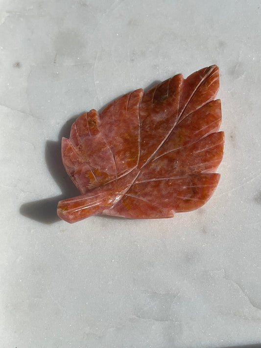 Rhodochrosite Autumn Leaf Carving #1