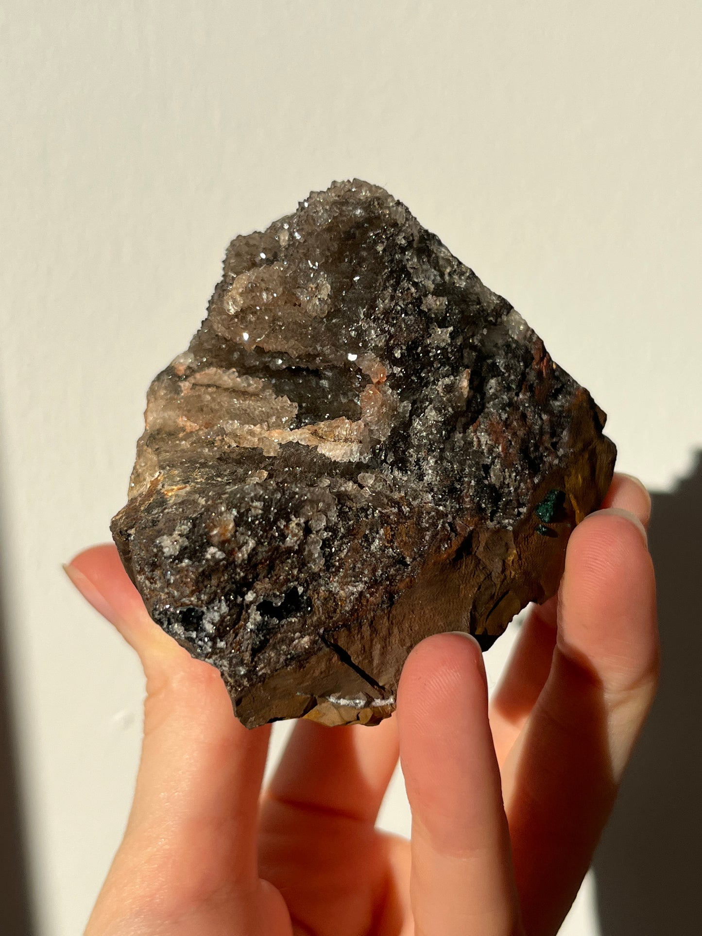 Druzy Dolomite Quartz Coated Cluster w/ Malachite Inclusions on Iron Hematite Base #6