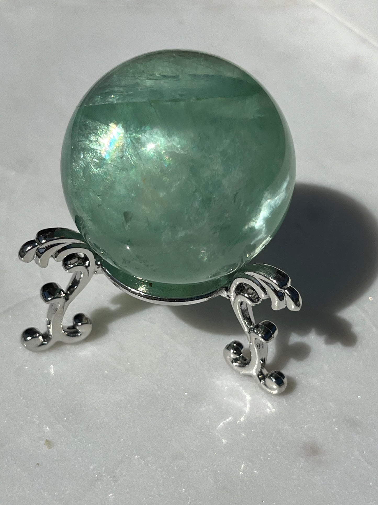 Green Fluorite Sphere w/Rainbow Flash #3