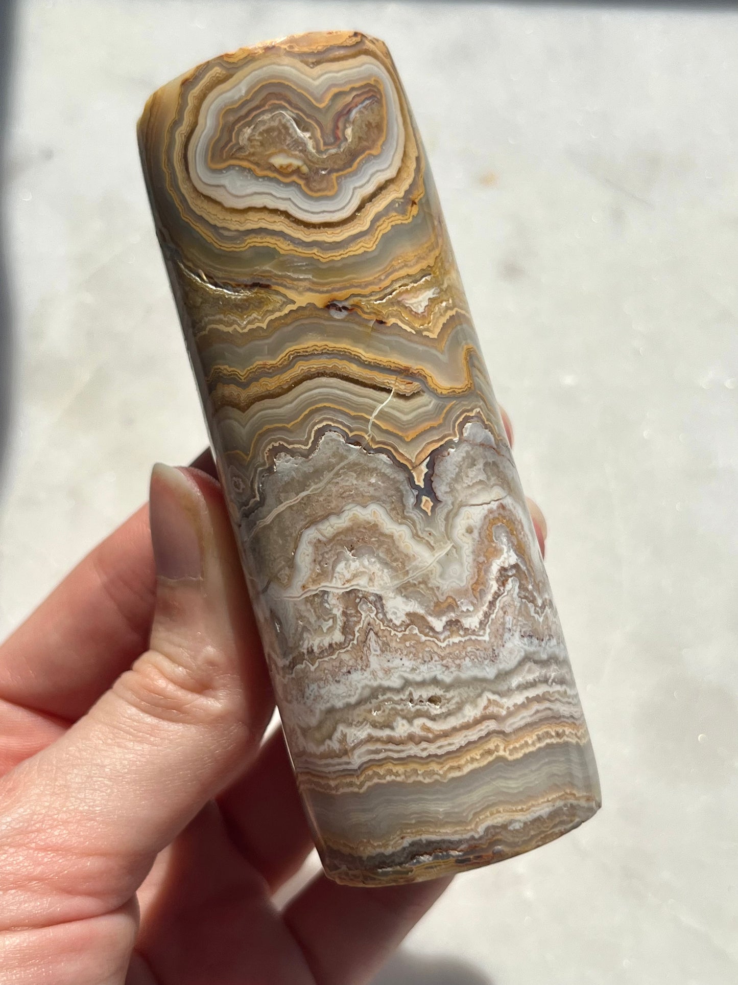 Indonesian Golden Crazy Lace Agate Cylinder Core #1