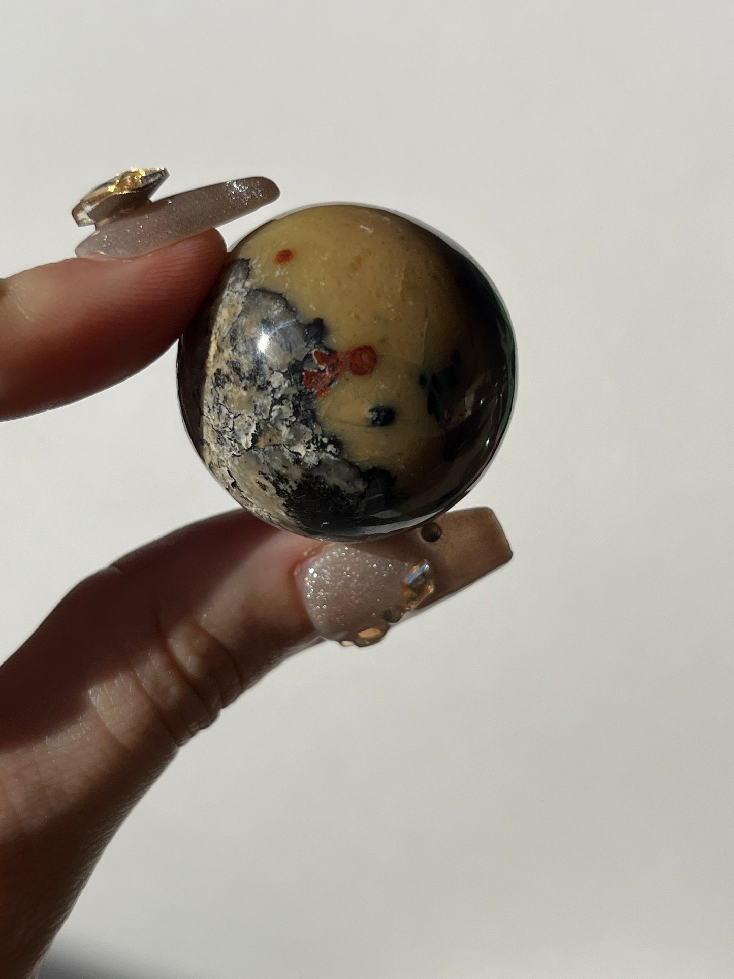 “Black Hibiscus” Batu Seniman Picture Jasper Sphere with Dendritic Inclusions D