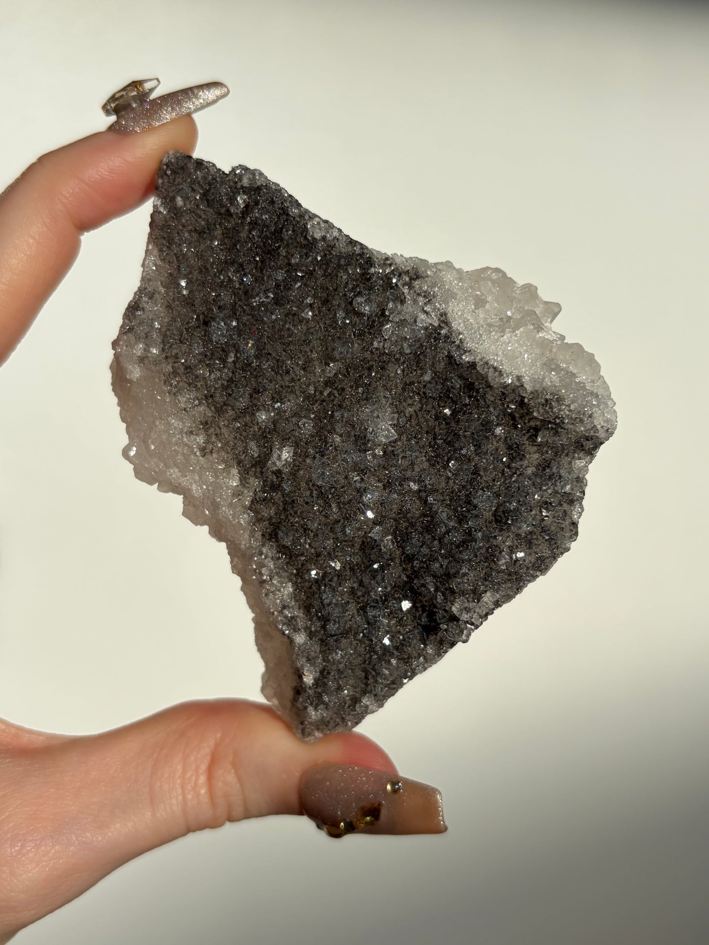 Black-Grey Chalcedony with Apophyllite Specimen D