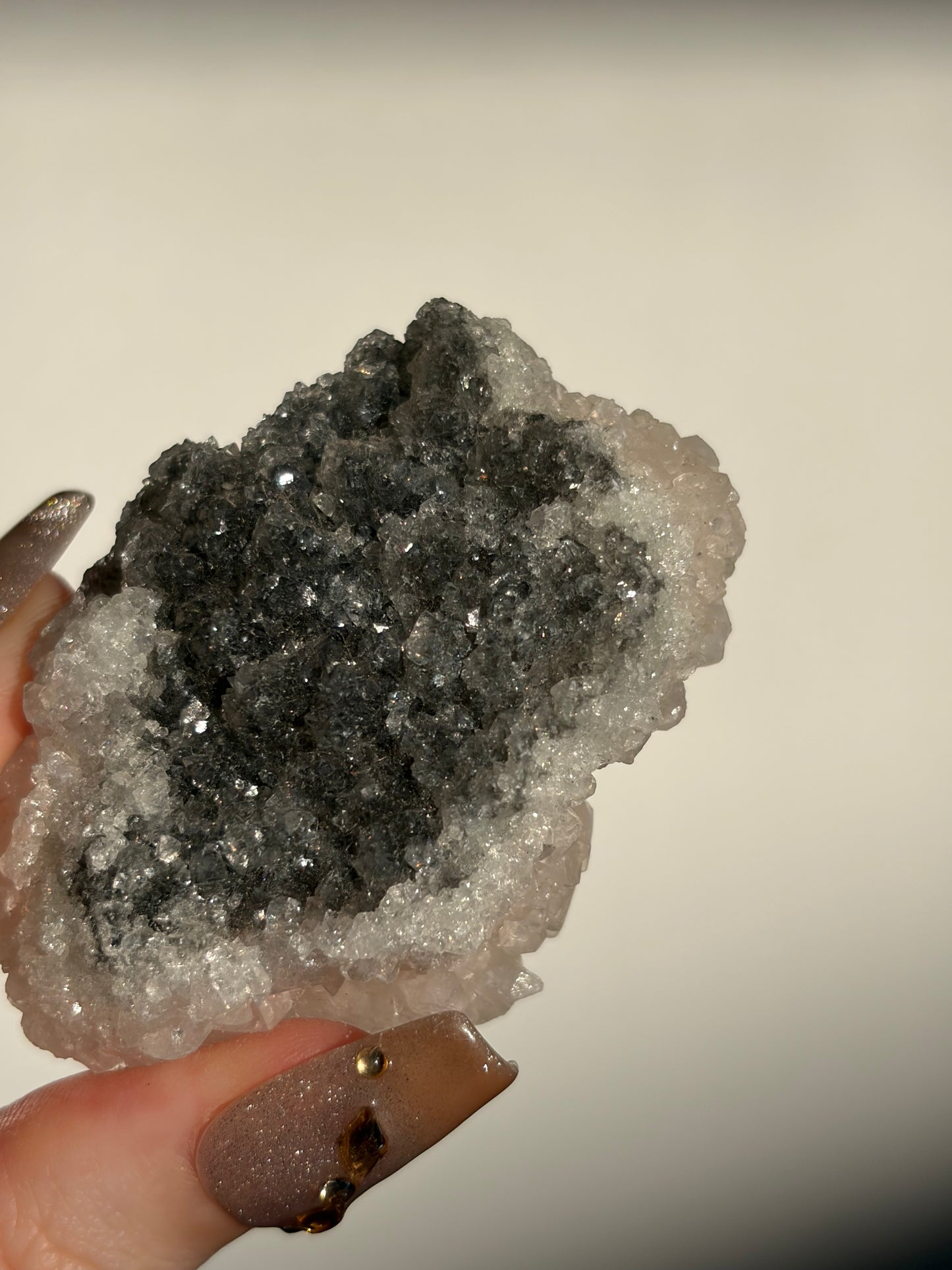 Black-Grey Chalcedony with Apophyllite Specimen J