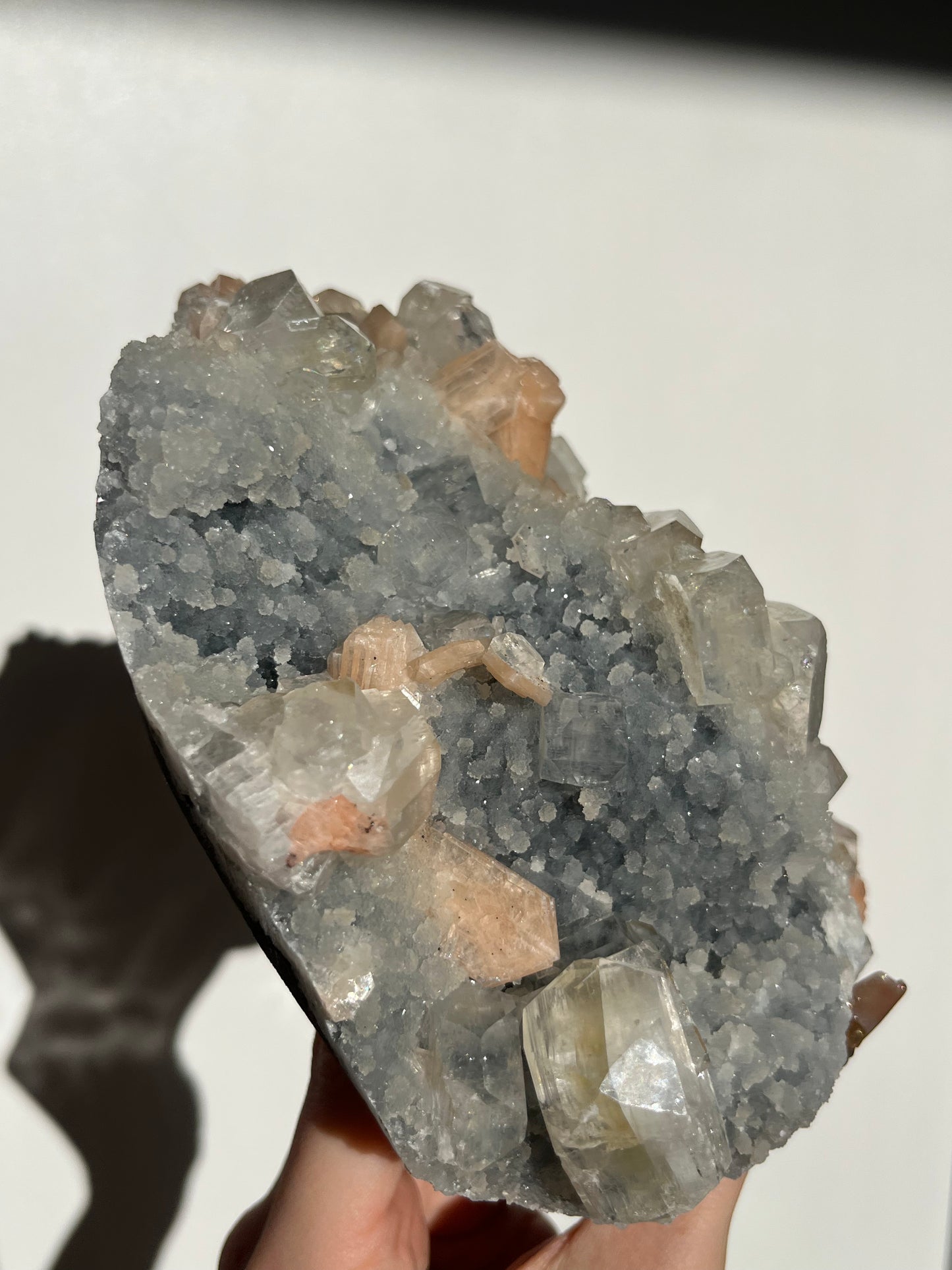 Blue Chalcedony and Apophyllite with Peach Stilbite Specimen H