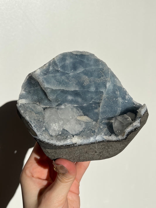 Blue Chalcedony and Apophyllite with Stilbite Specimen M