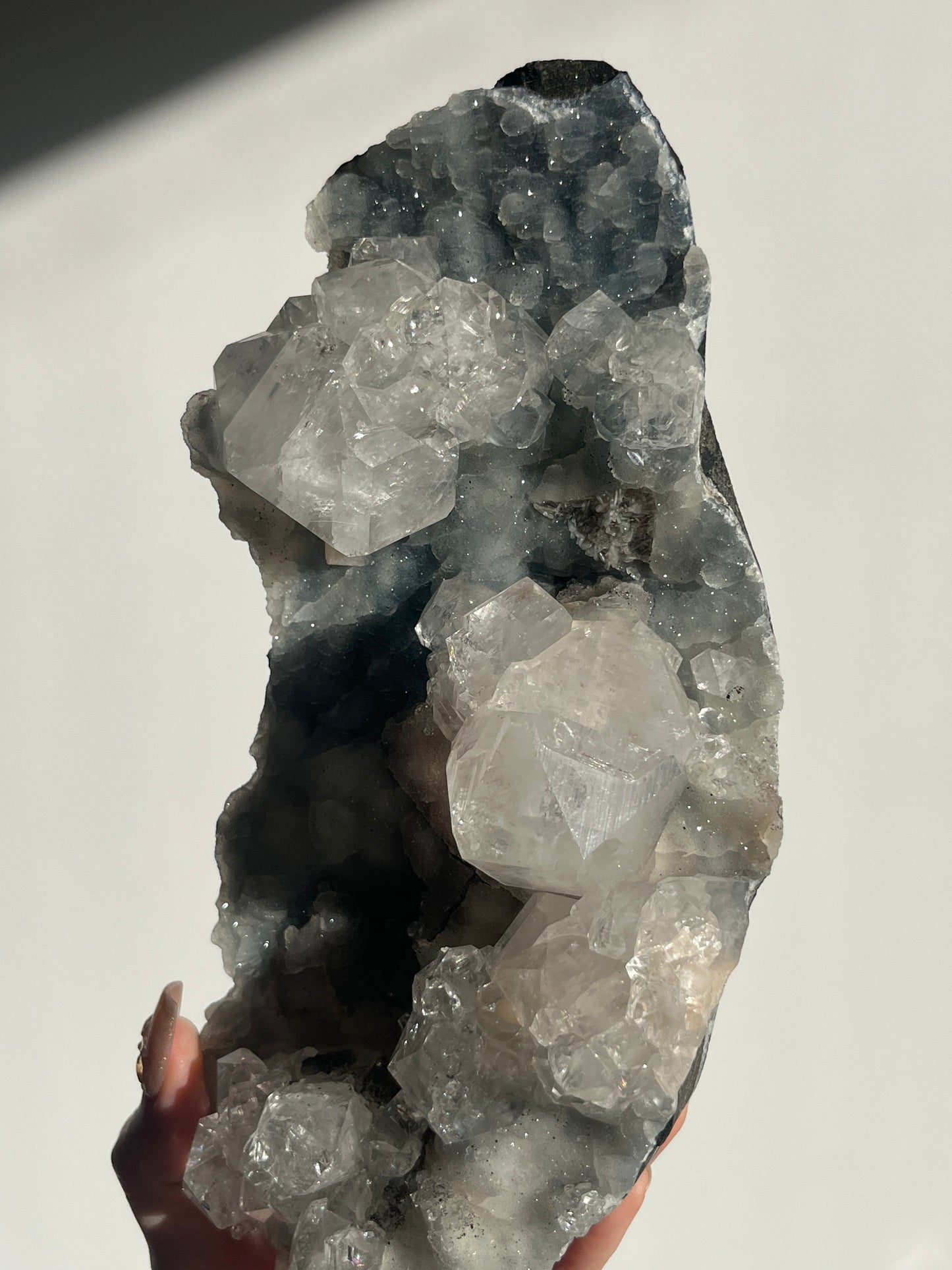 Blue Chalcedony with Apophyllite and Red Hematite Statement Specimen