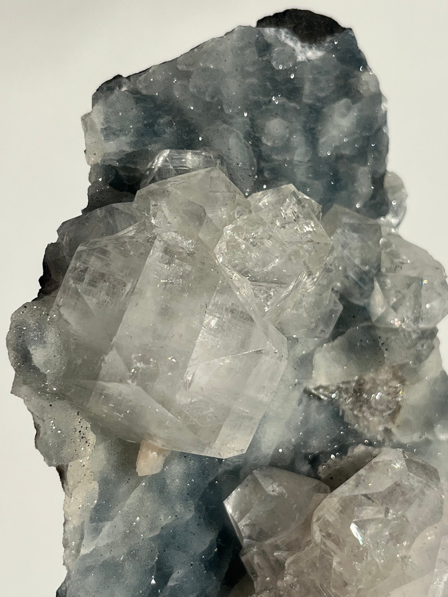 Blue Chalcedony with Apophyllite and Red Hematite Statement Specimen