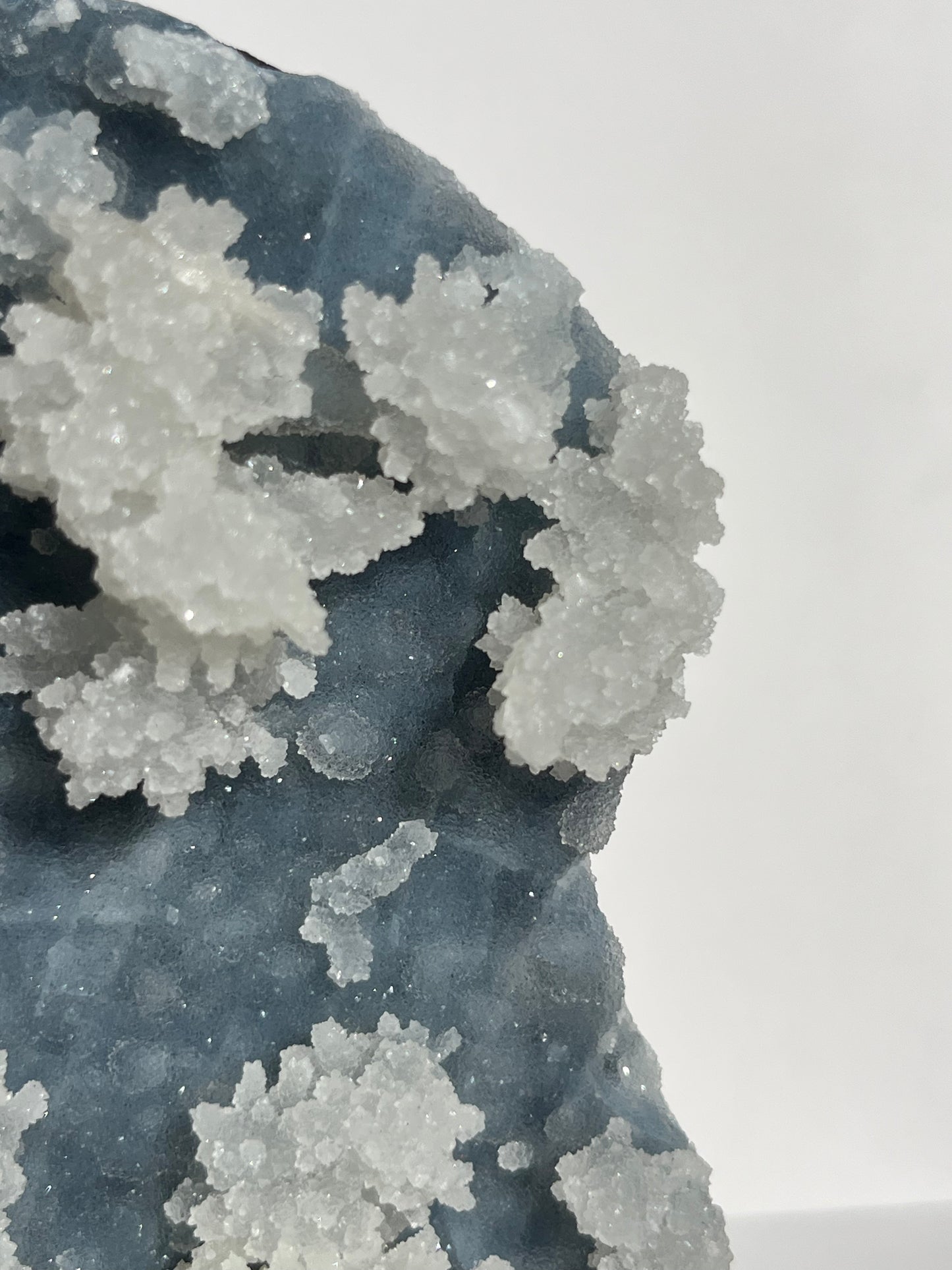Blue Chalcedony with Flower Formations and Peach Stilbite Specimen A