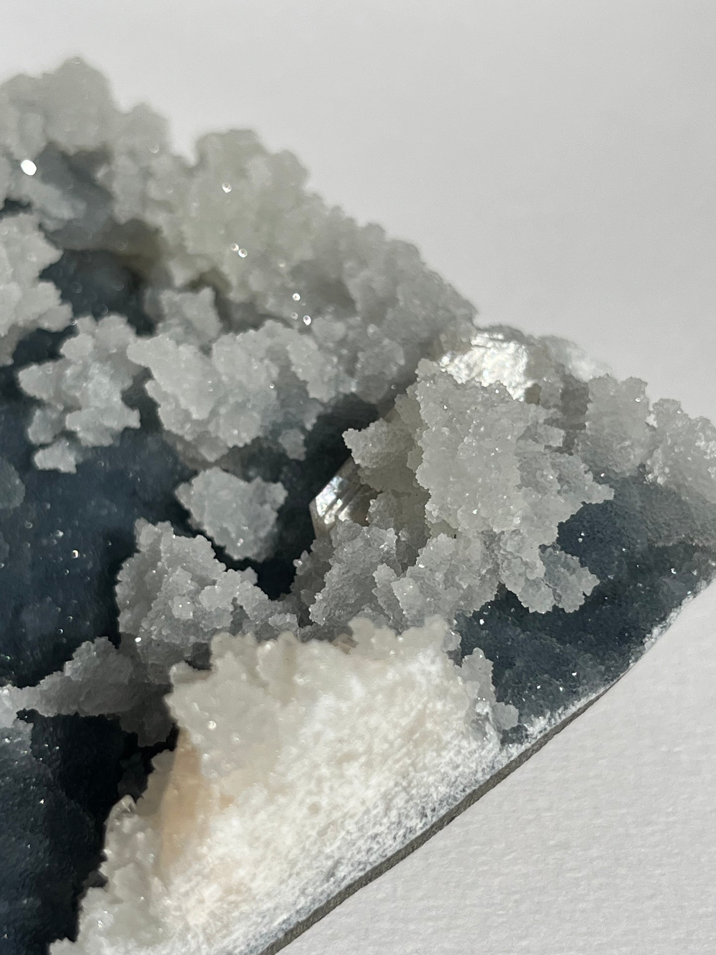 Blue Chalcedony with Flower Formations and Peach Stilbite Specimen B