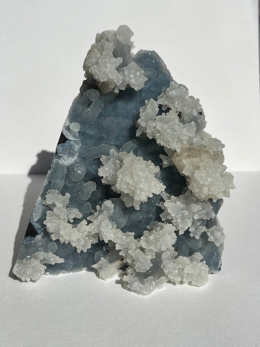 Blue Chalcedony with Flower Formations and Peach Stilbite Specimen C