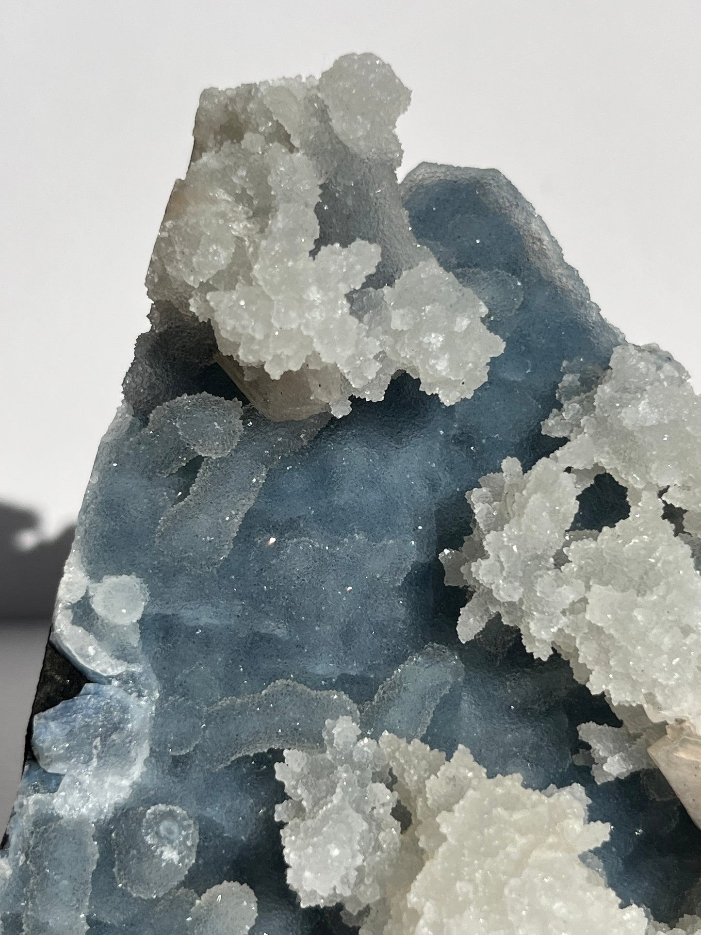 Blue Chalcedony with Flower Formations and Peach Stilbite Specimen C