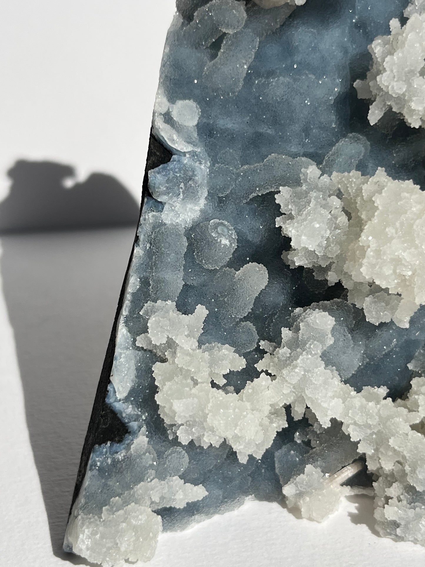 Blue Chalcedony with Flower Formations and Peach Stilbite Specimen C
