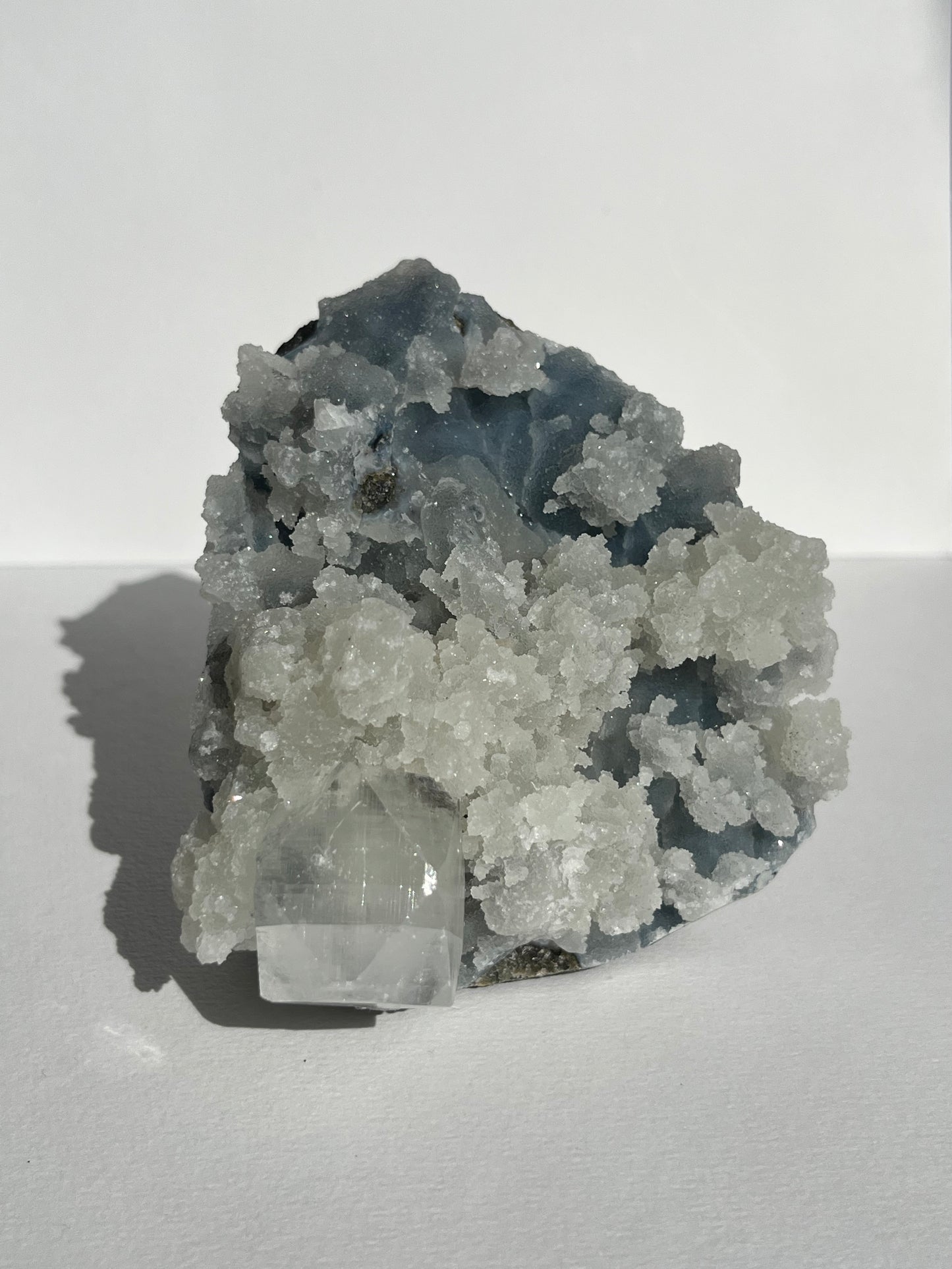 Blue Chalcedony with Flower Formations and Apophyllite Specimen D
