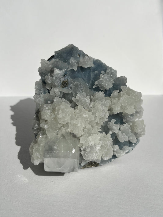 Blue Chalcedony with Flower Formations and Apophyllite Specimen D