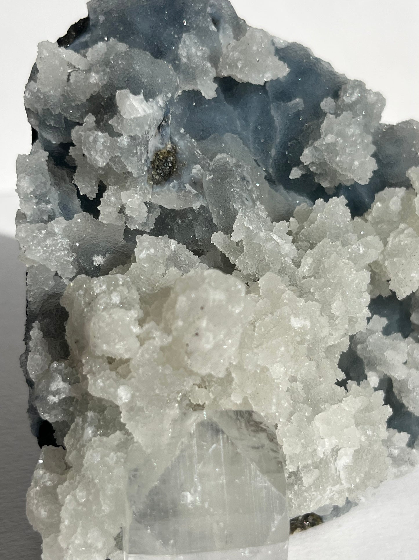 Blue Chalcedony with Flower Formations and Apophyllite Specimen D