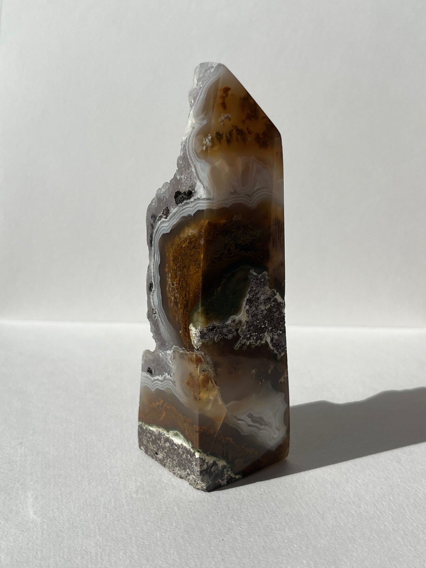 Botryoidal Nebula Agate Tower with Amethyst and Dendritic Inclusions A