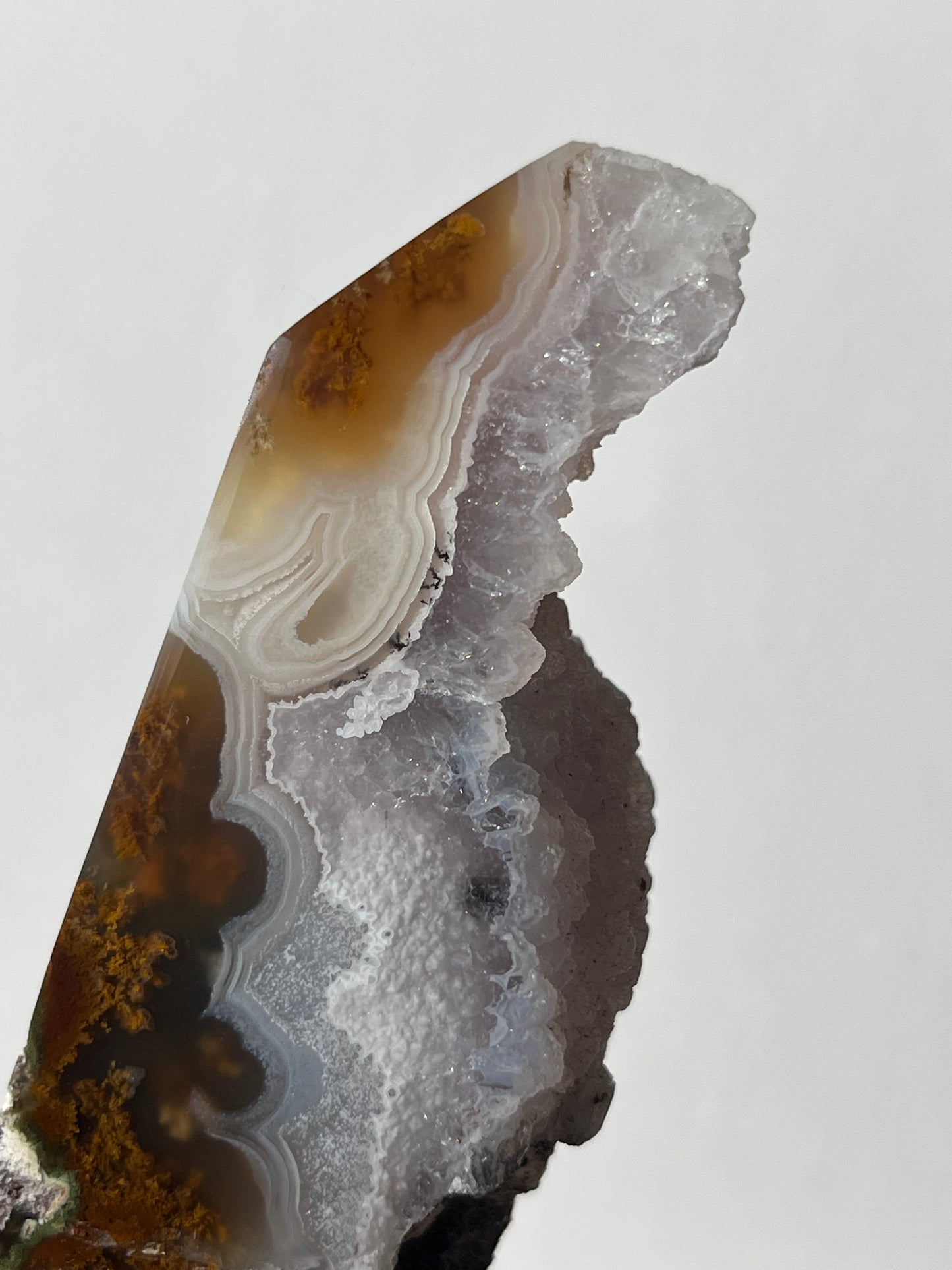 Botryoidal Nebula Agate Tower with Amethyst and Dendritic Inclusions A