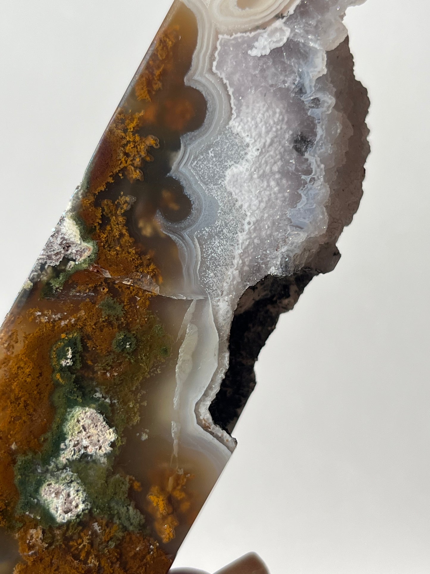 Botryoidal Nebula Agate Tower with Amethyst and Dendritic Inclusions A