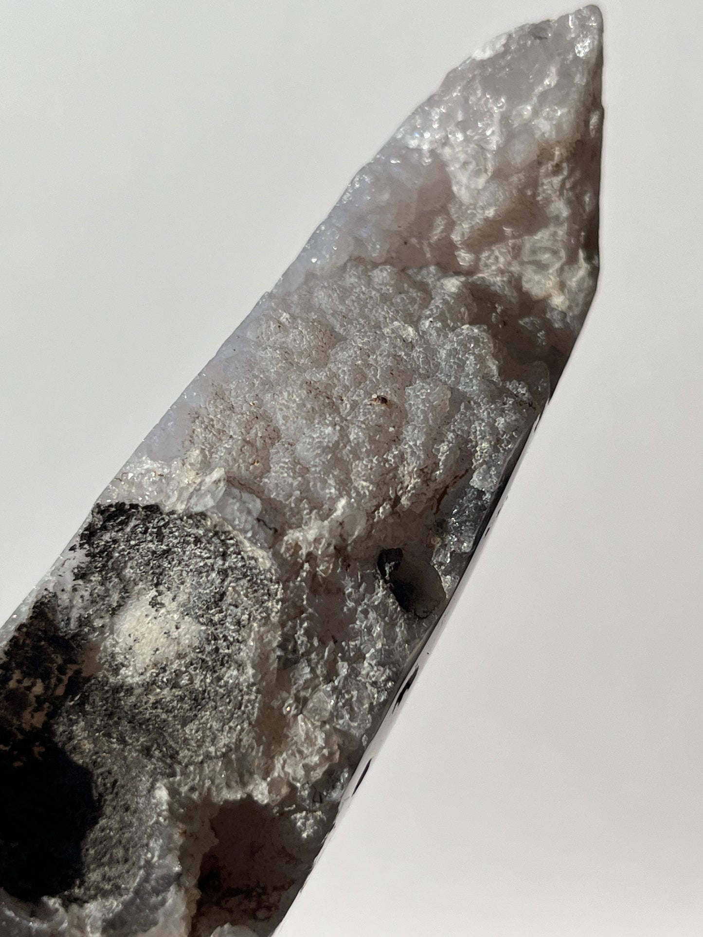 Botryoidal Nebula Agate Tower with Amethyst and Dendritic Inclusions A