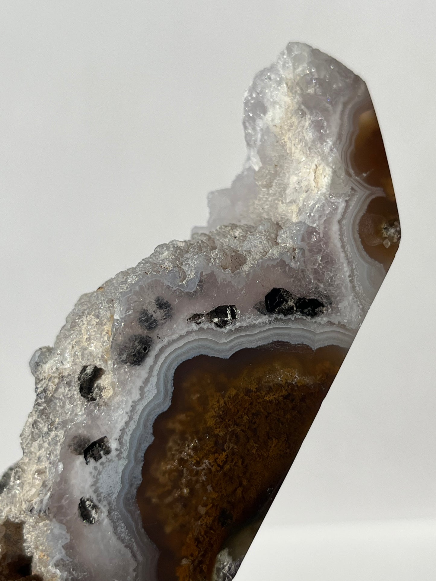 Botryoidal Nebula Agate Tower with Amethyst and Dendritic Inclusions A