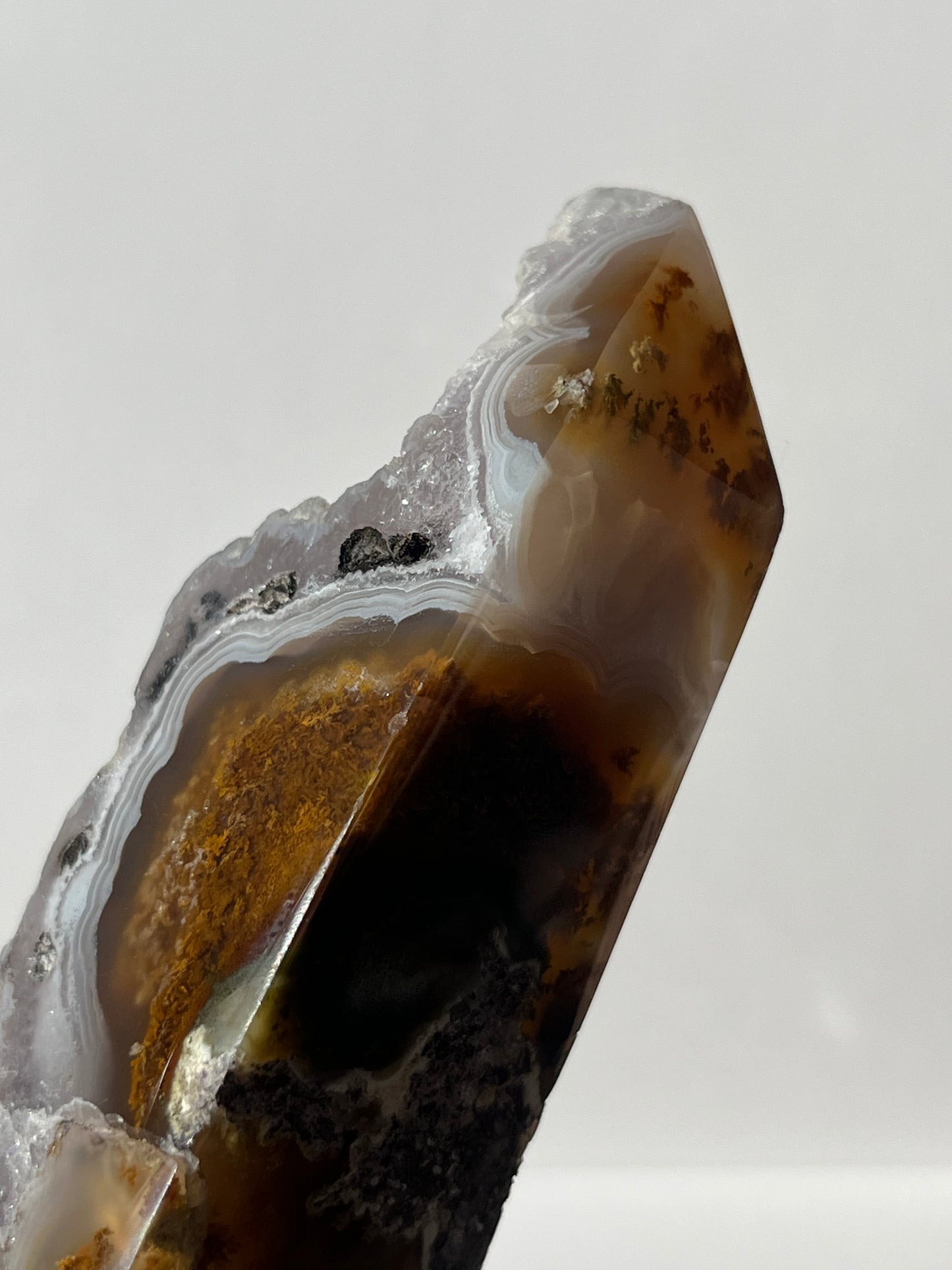 Botryoidal Nebula Agate Tower with Amethyst and Dendritic Inclusions A