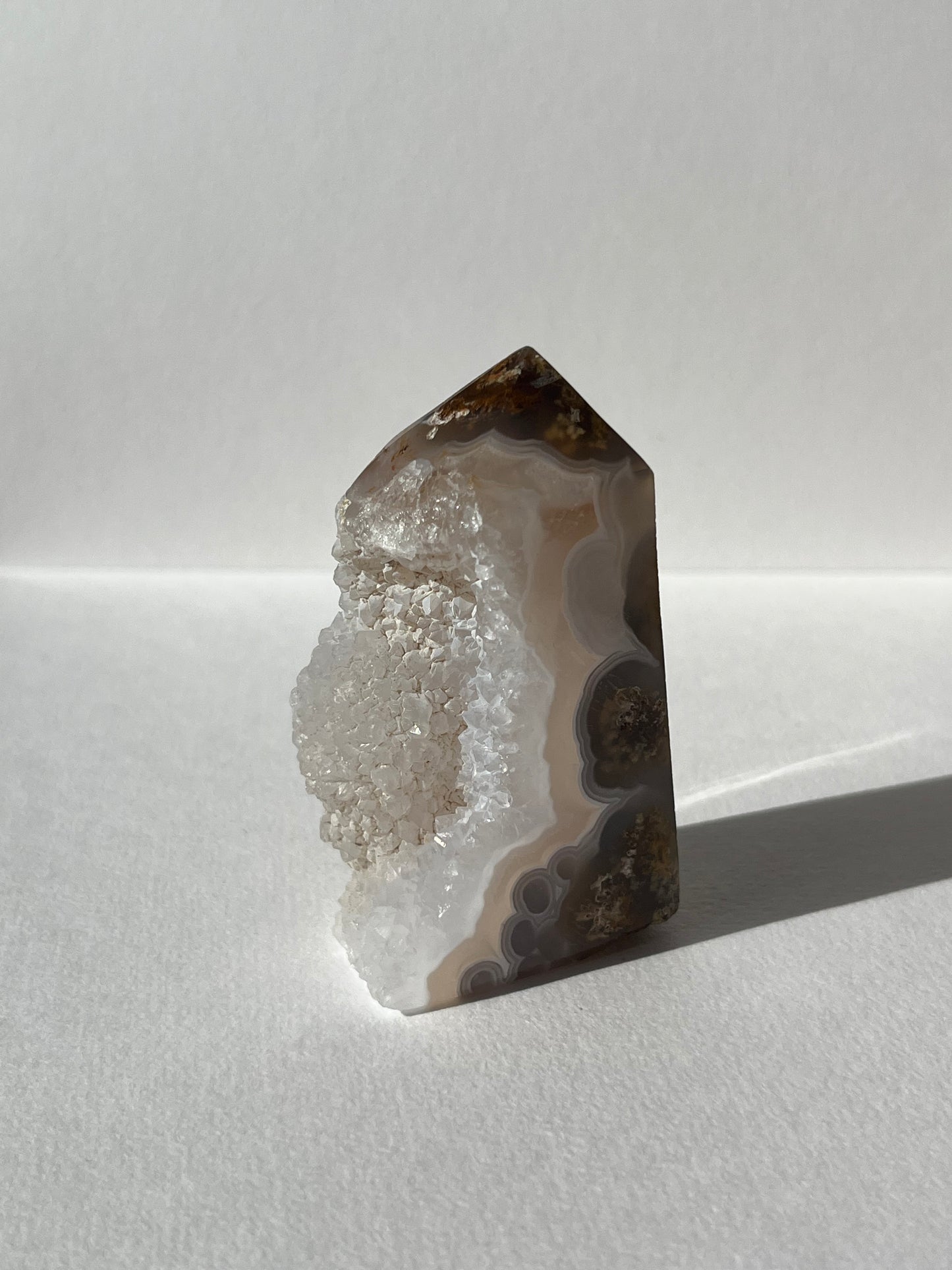 Botryoidal Nebula Agate Tower with Quartz C