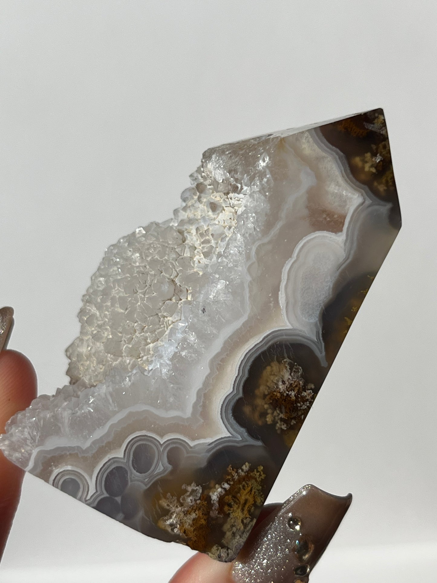 Botryoidal Nebula Agate Tower with Quartz C