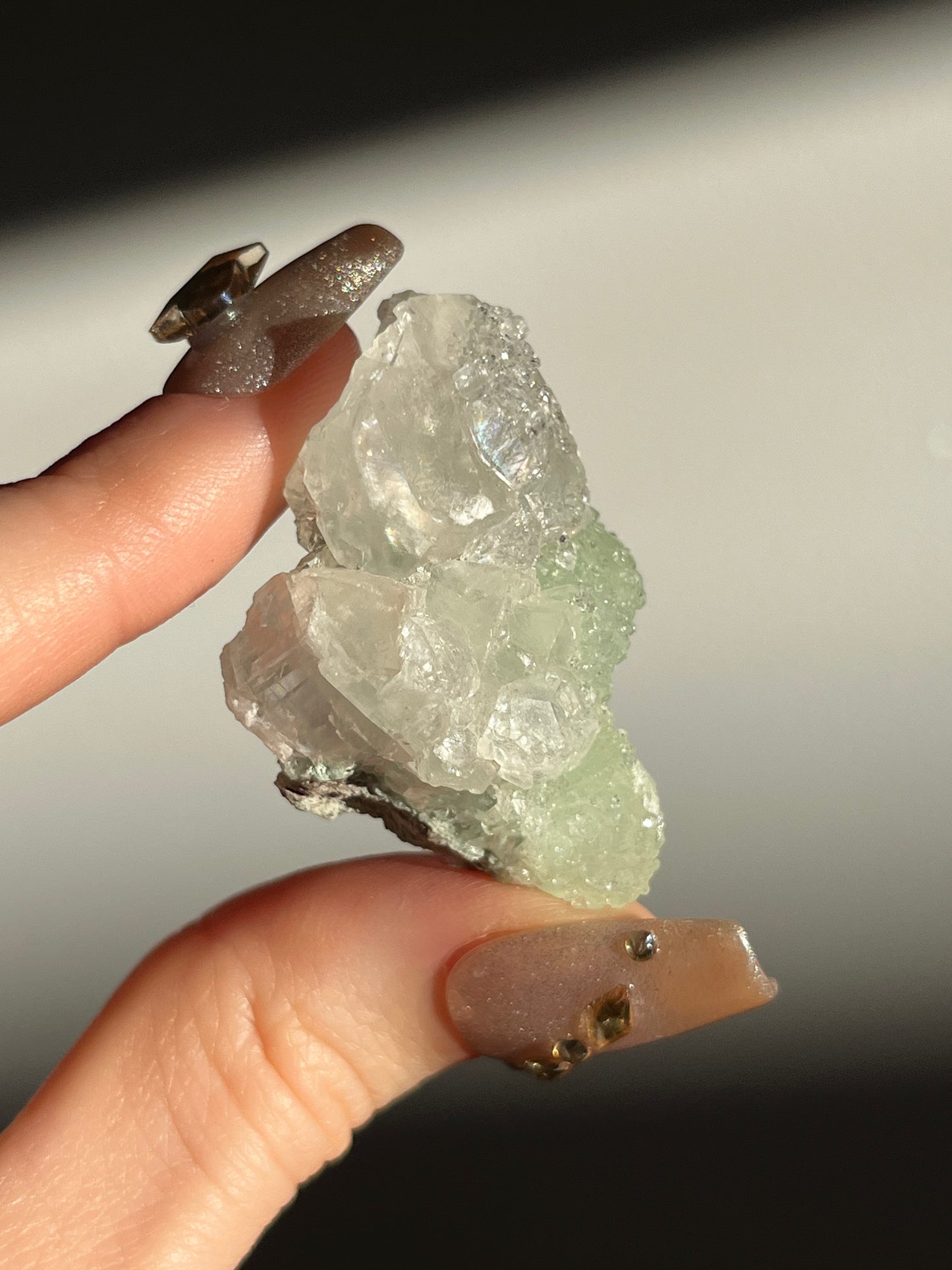 Botryoidal Prehnite with Quartz, Calcite and Analcime Mini Cluster C