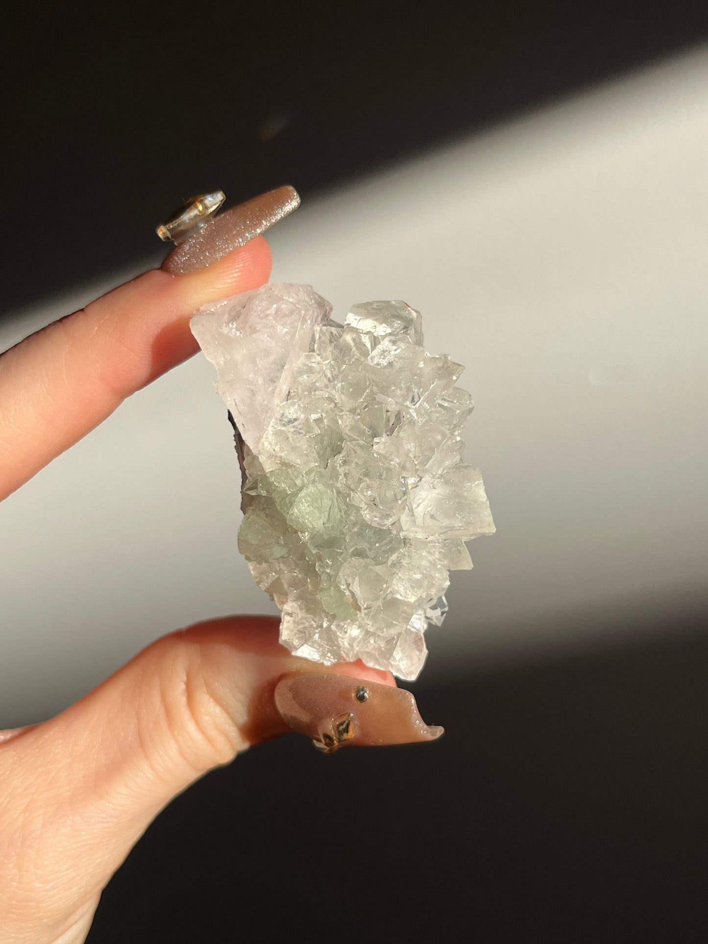 Botryoidal Prehnite with Quartz, Calcite and Analcime Mini Cluster E