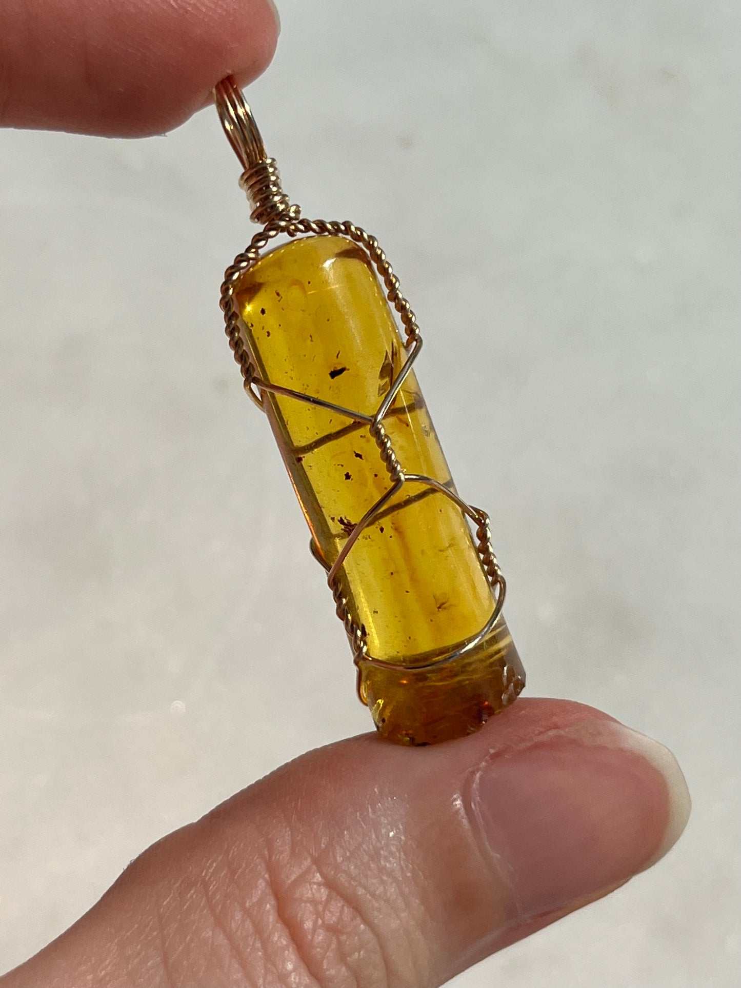 Colombian Amber w/Insects 14kt Gold Wire Wrap Pendant