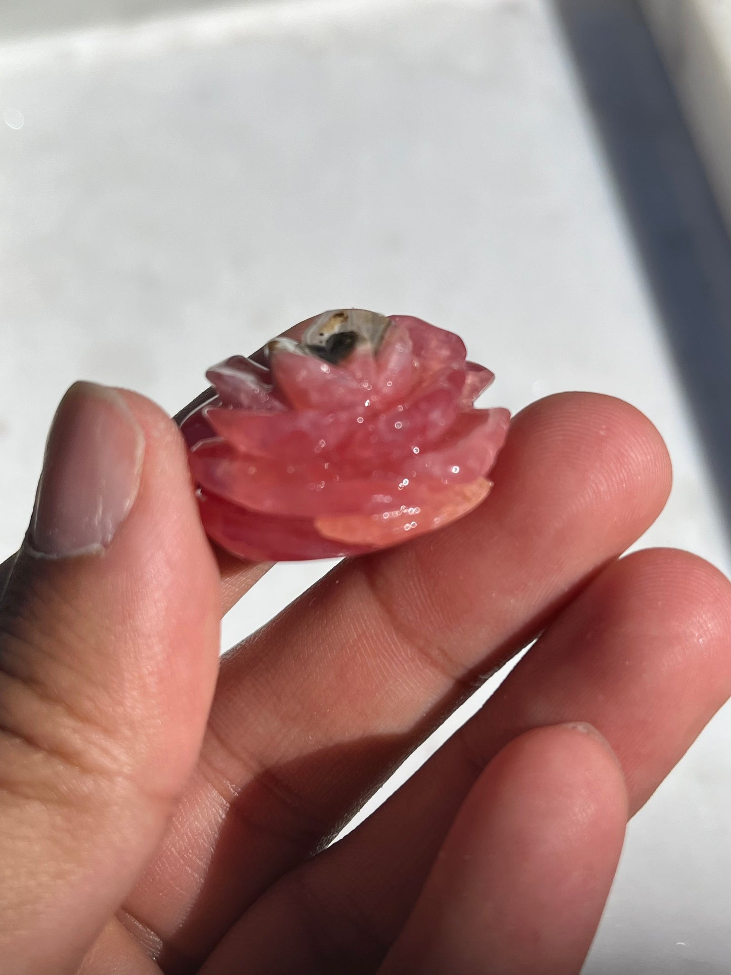 Gemmy Gel Rhodochrosite Rose Carving #1