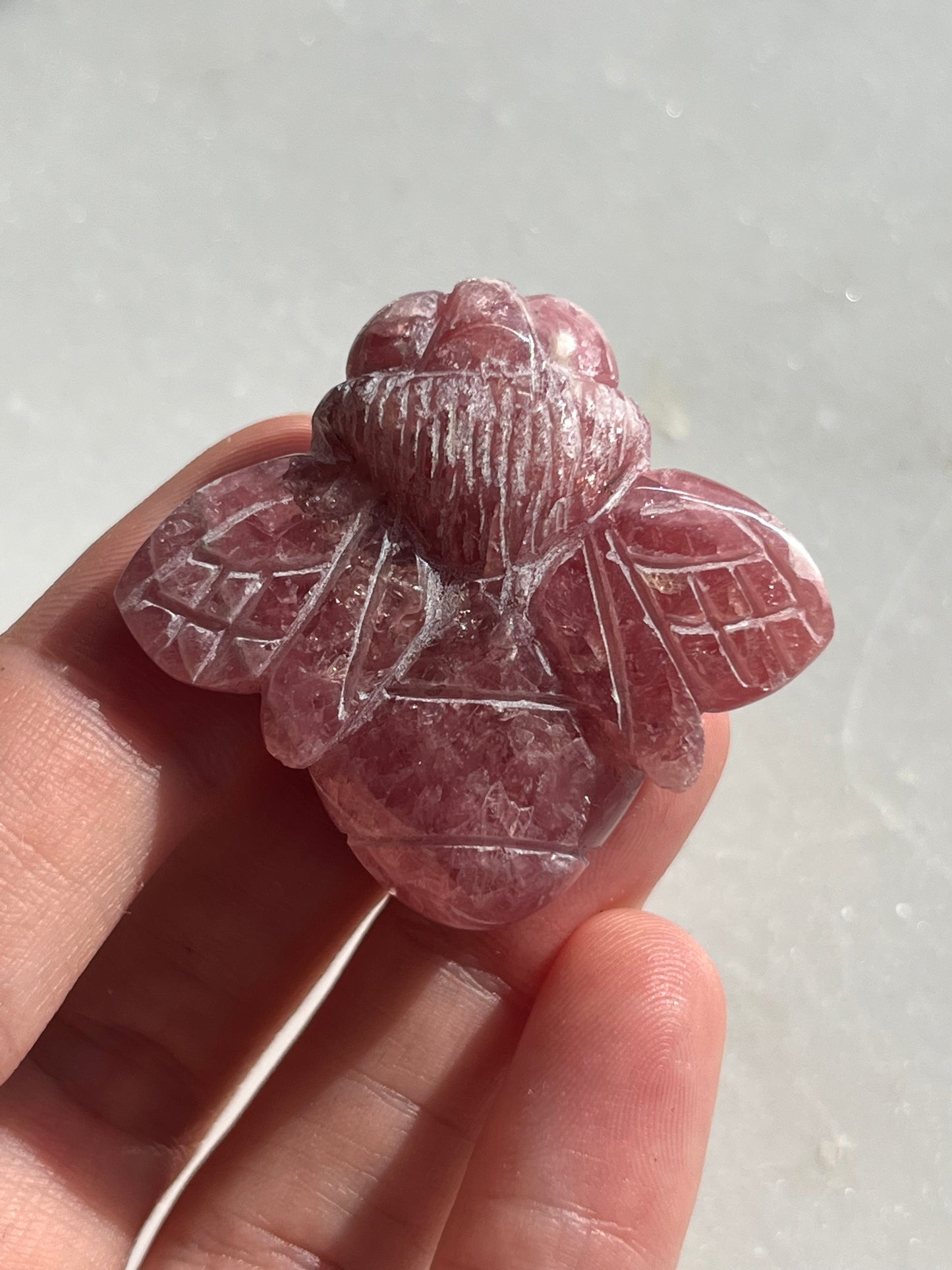 Hand carved Rhodochrosite Bee Carving (You Choose)