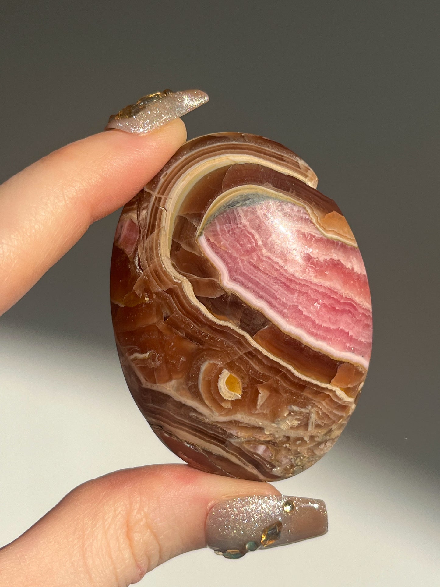 Capillitite Rhodochrosite Palmstone #A