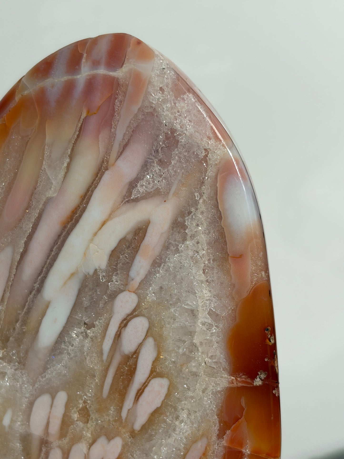 “Rosewater Blooms” Pink Orbicular Nebula Agate Statement Freeform with Golden Healer Quartz, Carnelian and Green Moss