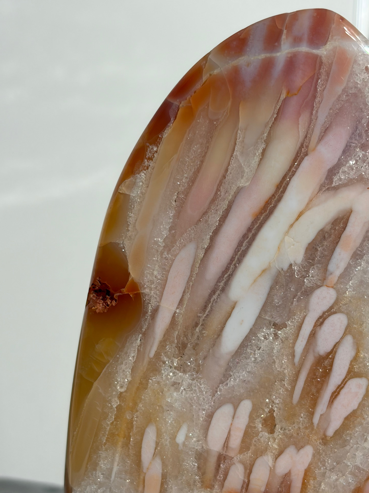 “Rosewater Blooms” Pink Orbicular Nebula Agate Statement Freeform with Golden Healer Quartz, Carnelian and Green Moss