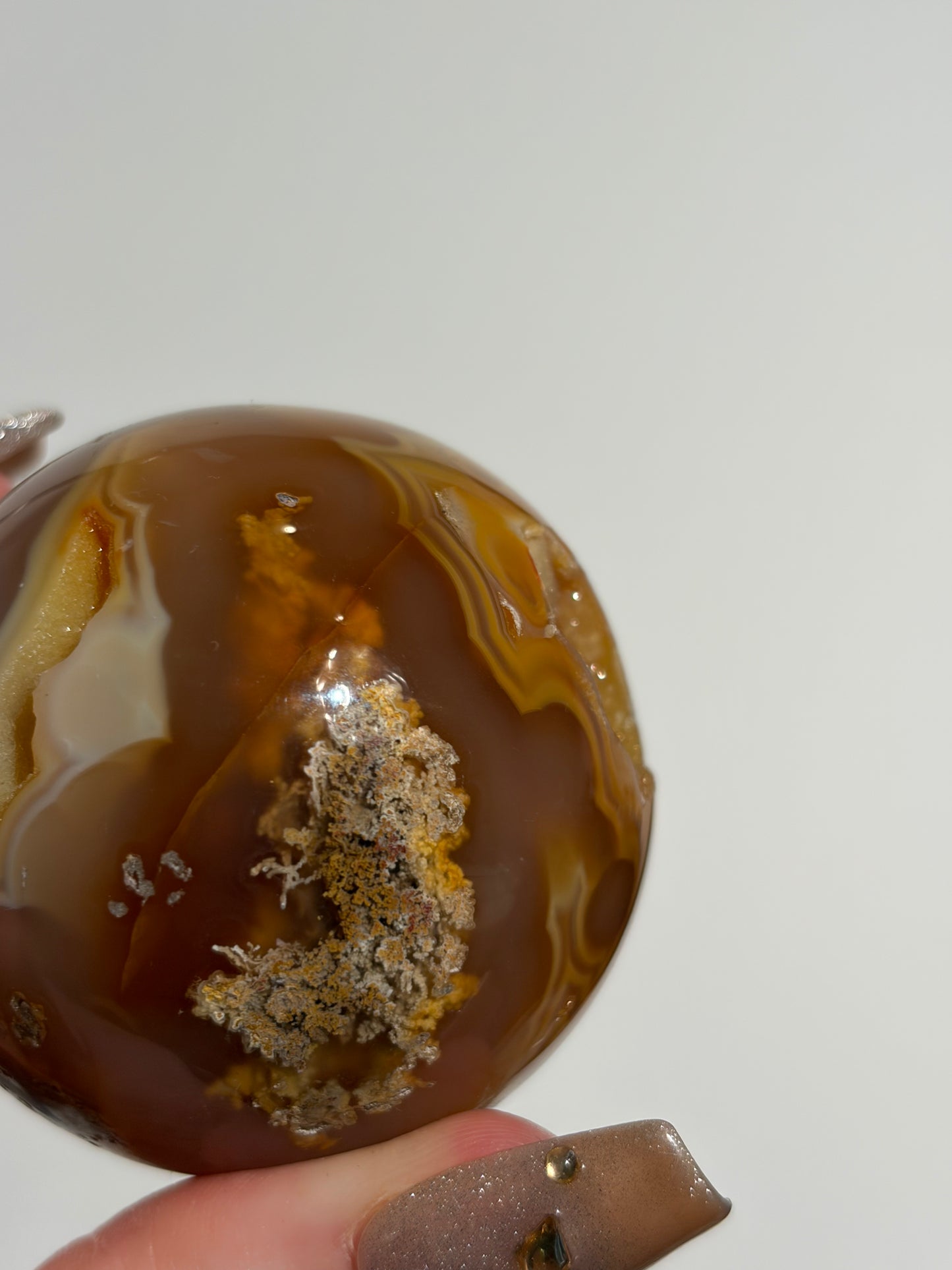 “Solaris” Druzy Honey World Nebula Agate Sphere with Golden Healer Quartz & Carnelian