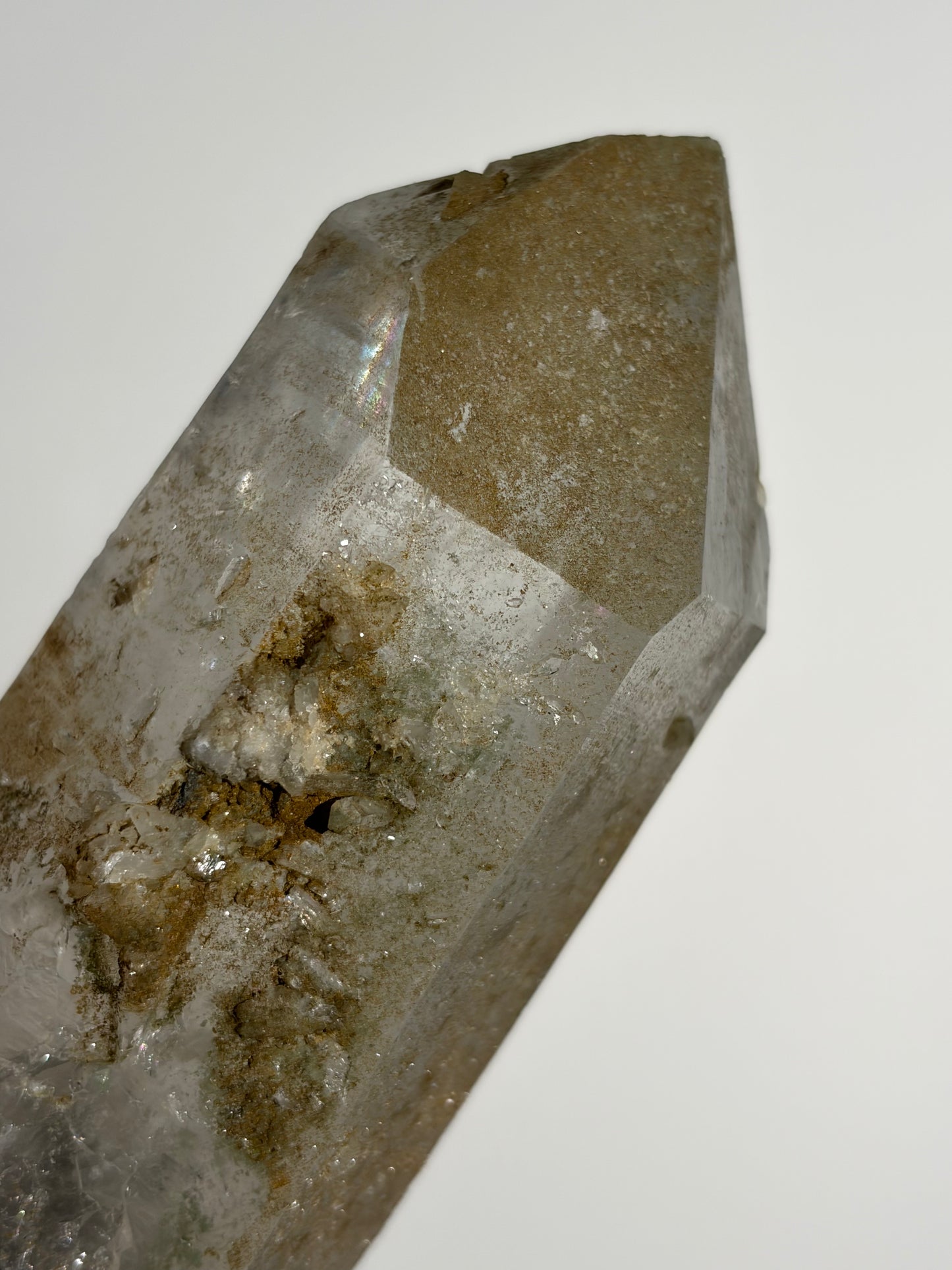Doubly Terminated Chlorite Included Quartz Specimen with Druzy Quartz Coating C