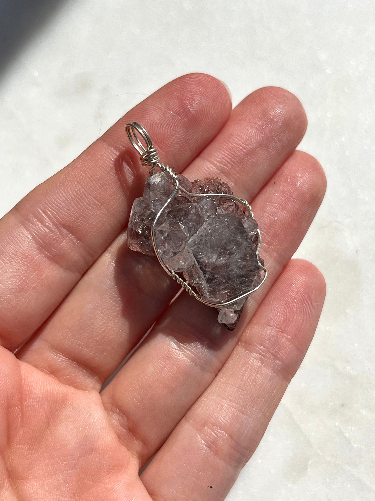 Etched Apophyllite on Red Heulandite Wire Wrap Pendant (925 Sterling Silver)
