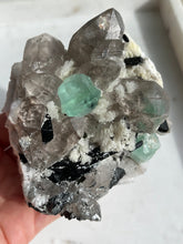 Load image into Gallery viewer, Green Fluorite, Smokey Quartz w/Black Tourmaline &amp; Albite in Feldspar Quartz Matrix #1
