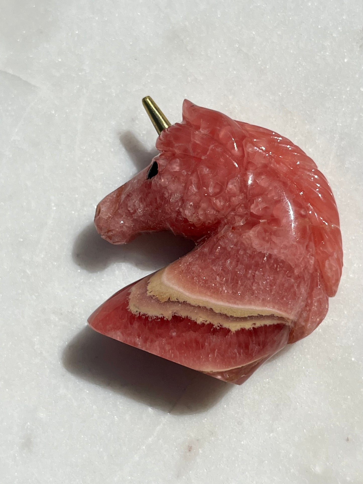 ‘Luna’ Gemmy Rhodochrosite Unicorn w/Brass Horn