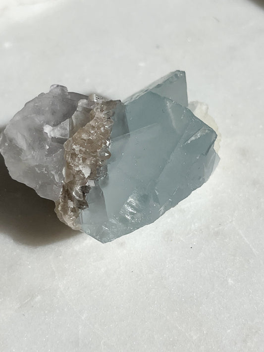Zhejiang Blue Fluorite on Quartz Specimen #4