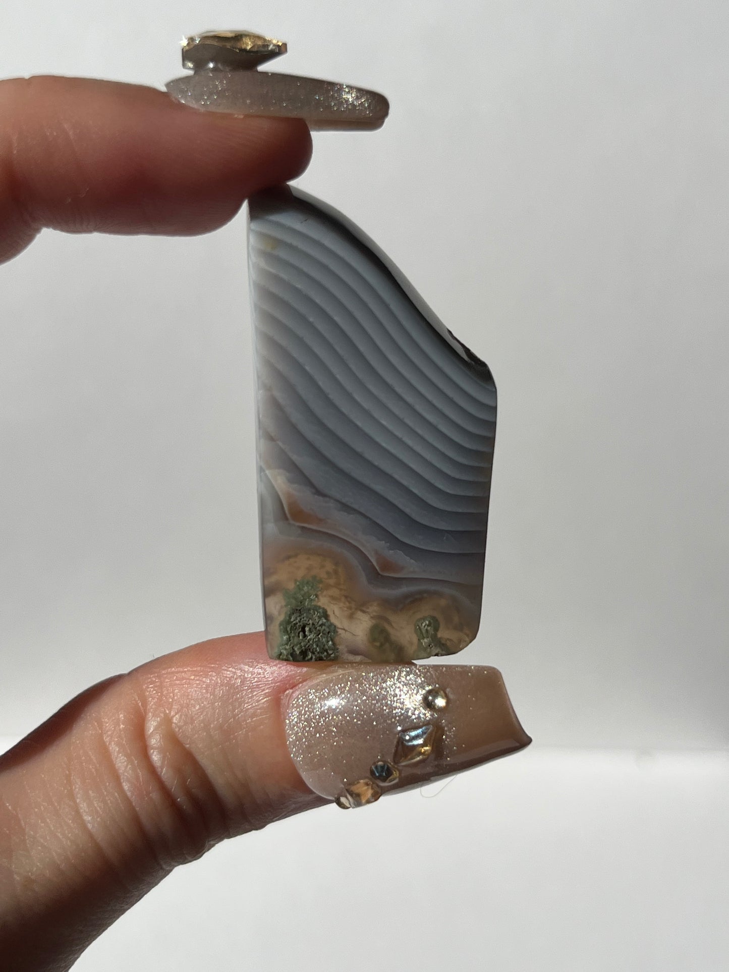 Danau Agate with Green Moss Freeform Cabochon