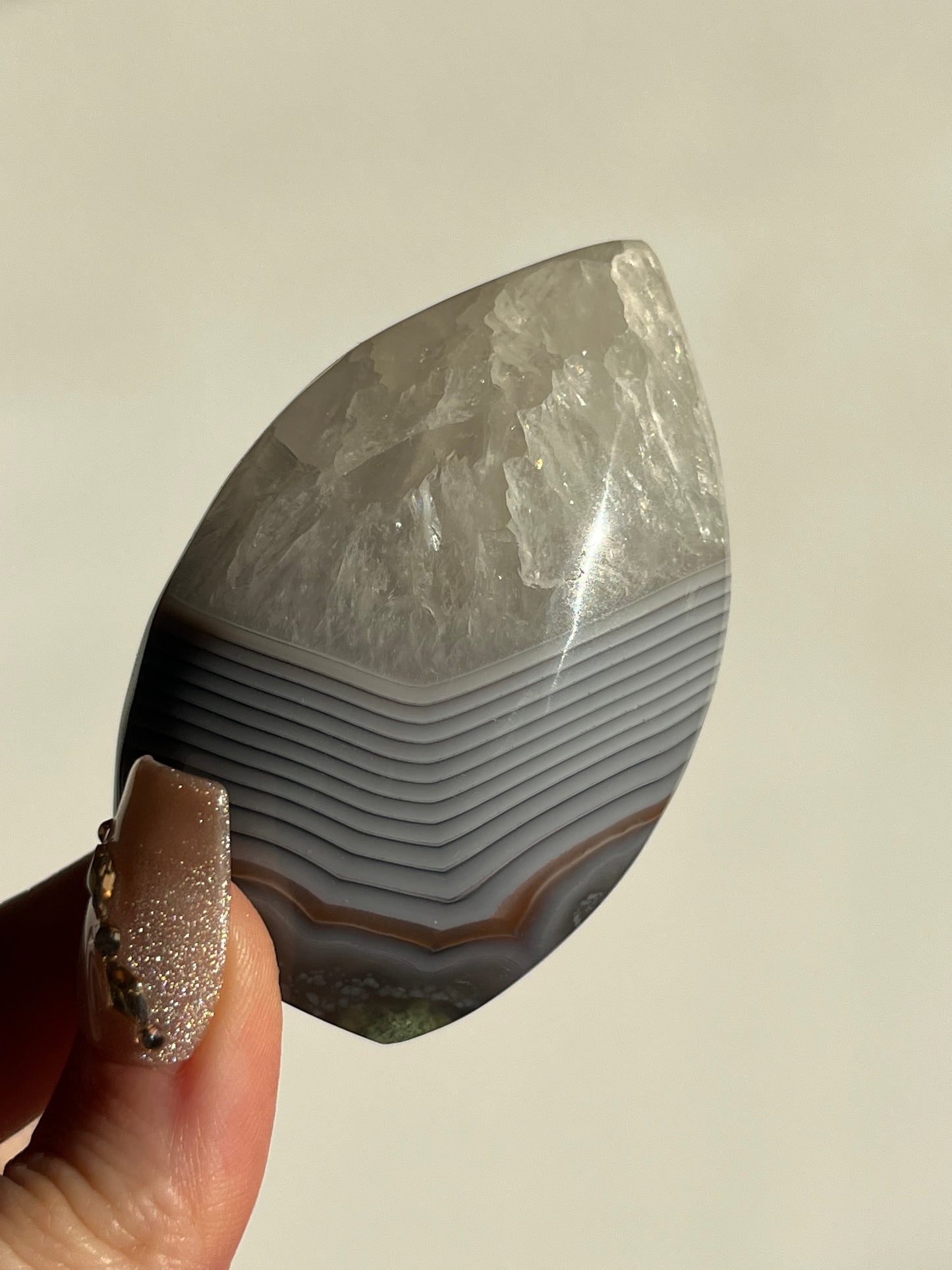 Danau Agate with Green Moss & Quartz Flame #J