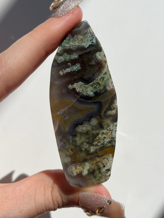 Danau Agate with Green Moss & Quartz Freeform #C