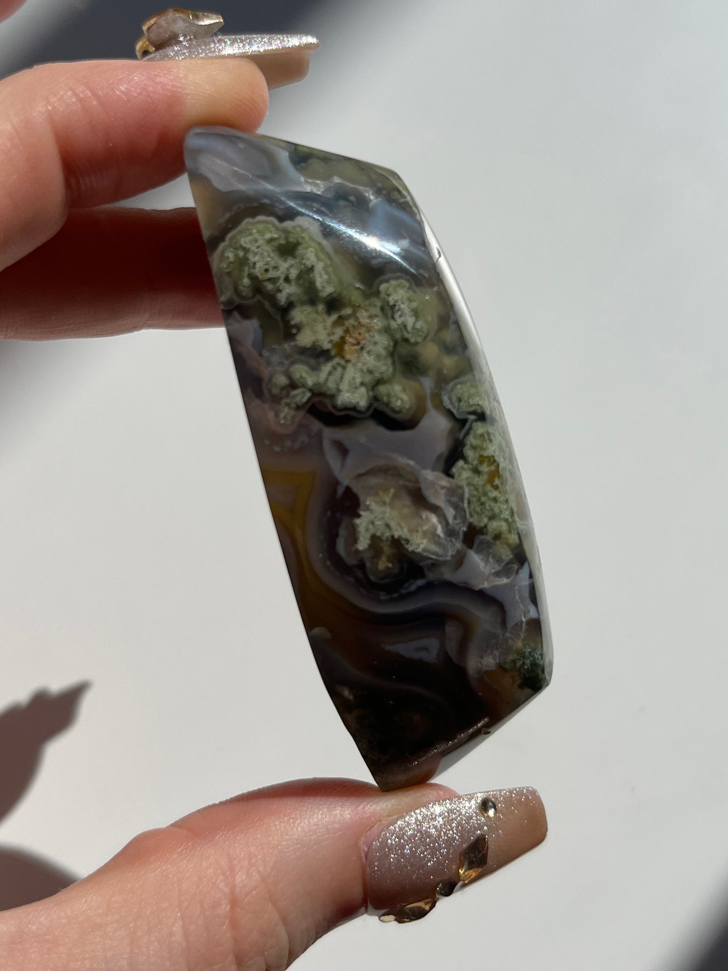 Danau Agate with Green Moss & Quartz Freeform #C