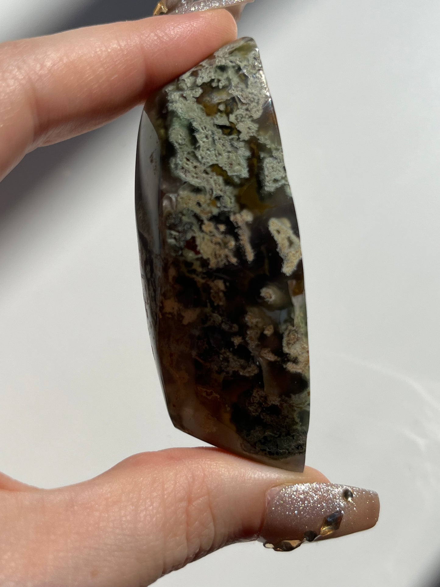 Danau Agate with Green Moss & Quartz Freeform #C